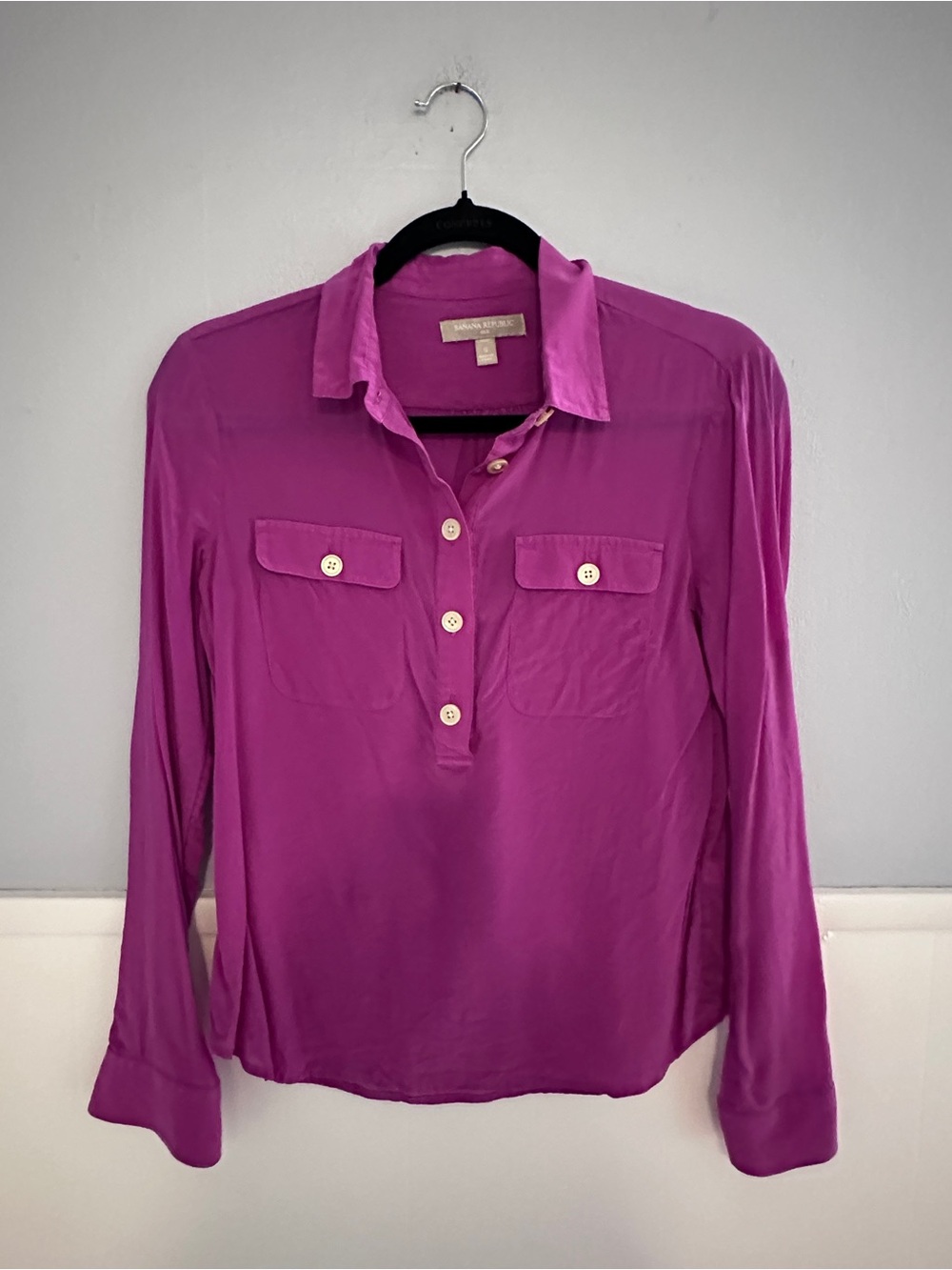 Banana Republic Women's Magenta Button-Front 100% Silk Blouse